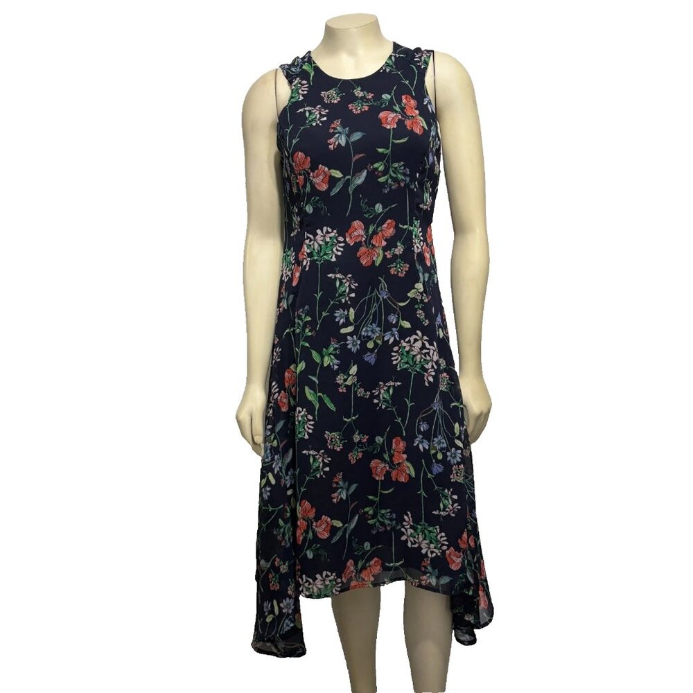 Tommy Hilfiger 2 Navy Blue Floral Sleeveless Chiffon Dress Hi-Low